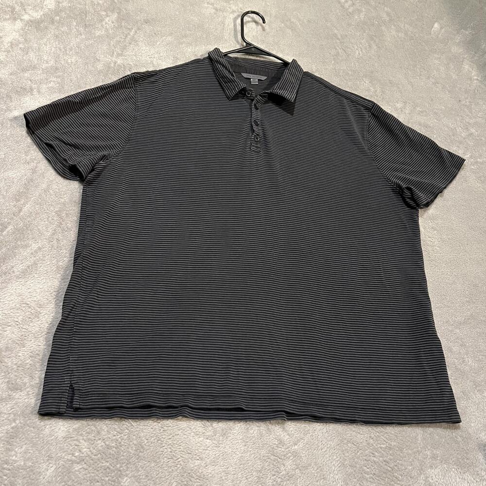 John Varvatos Polo Shirt Mens 2XL Black Gray Micro Stripe Short Sleeve Silk